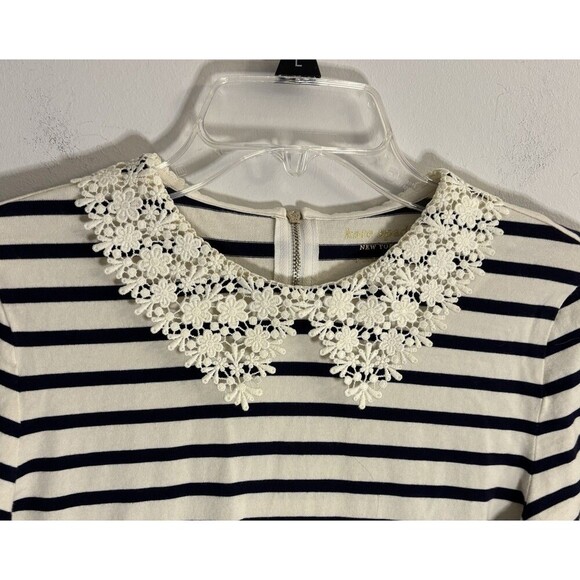 KATE SPADE Lace Collar Stripe Tee Dress Women Small 3/4 Sleeve Above Knee Casual - Picture 6 of 10